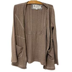 Farmhouse Frocks | Cardigan Sweater Brown Open Front Amish Sewn Pockets- Large